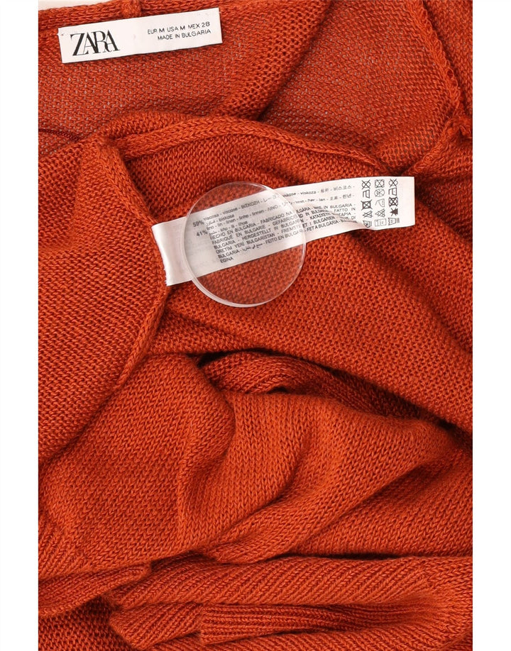 Maglione cardigan aperto lungo da donna Zara UK 14 Viscosa marrone medio