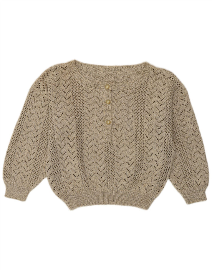 Maglione vintage da donna con scollo a barca corto UK 12 Grigio medio