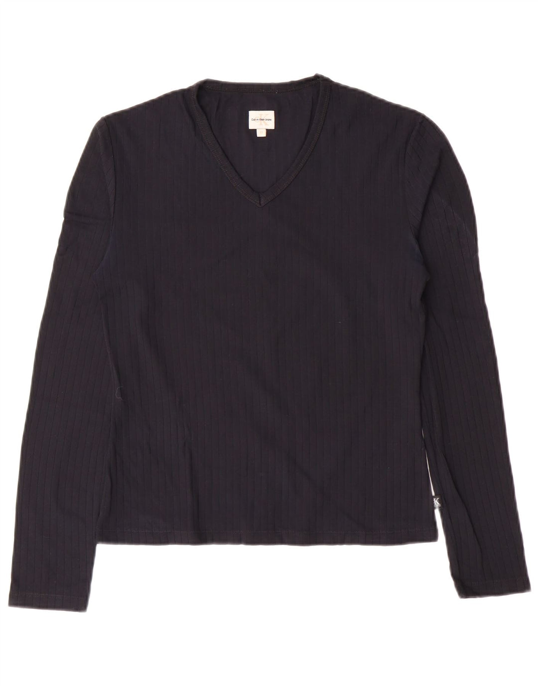 CALVIN KLEIN JEANS Top da donna a maniche lunghe UK 12 Medium Blu Navy Poliammide