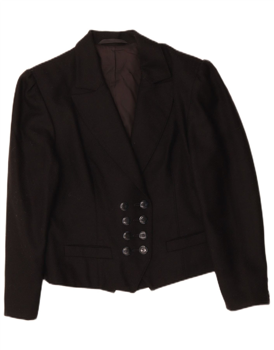 Giacca blazer doppiopetto da donna VINTAGE UK 14 media nera