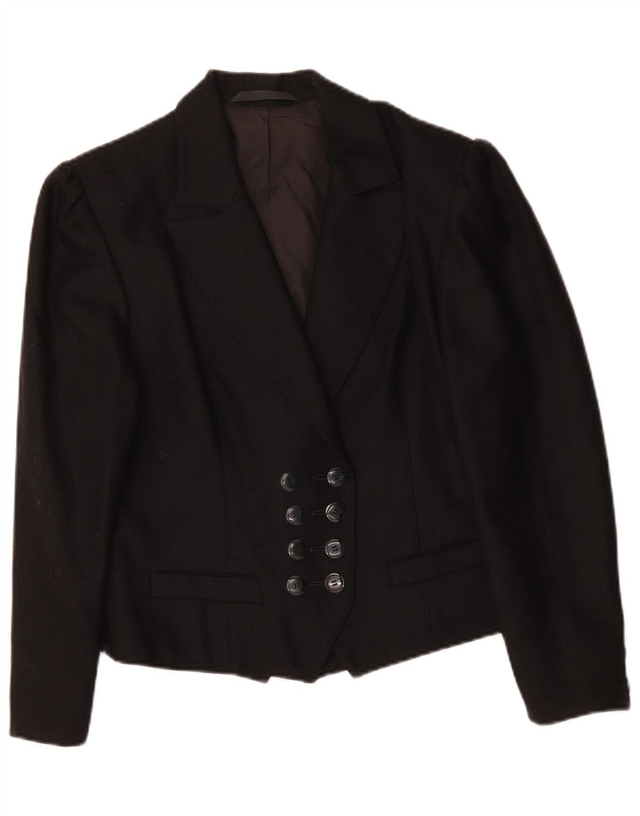Giacca blazer doppiopetto da donna VINTAGE UK 14 media nera