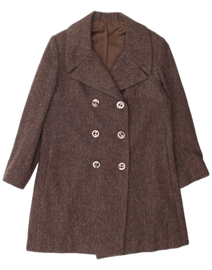 Cappotto doppiopetto vintage da donna UK 14 Marrone medio screziato