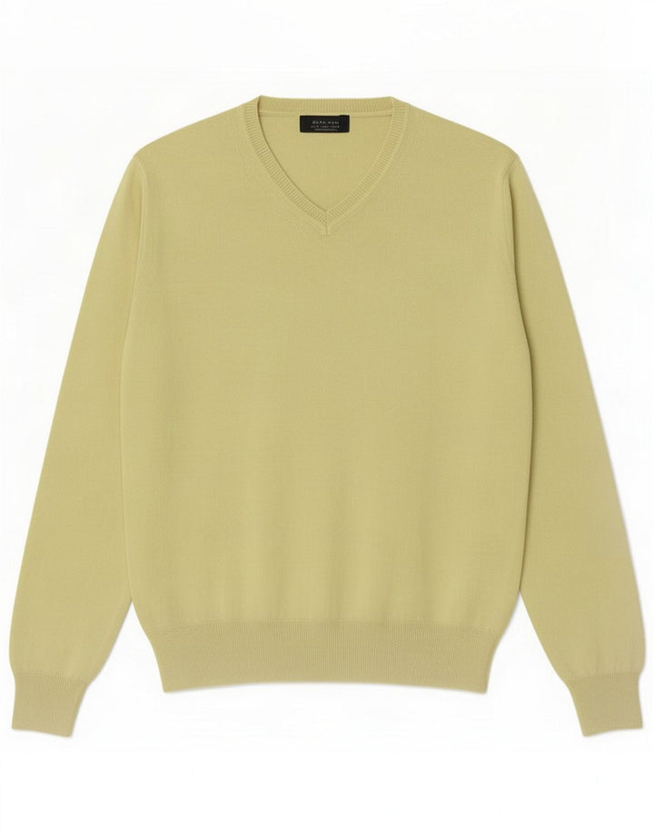 Maglione Zara da uomo con scollo a V in cotone giallo medio