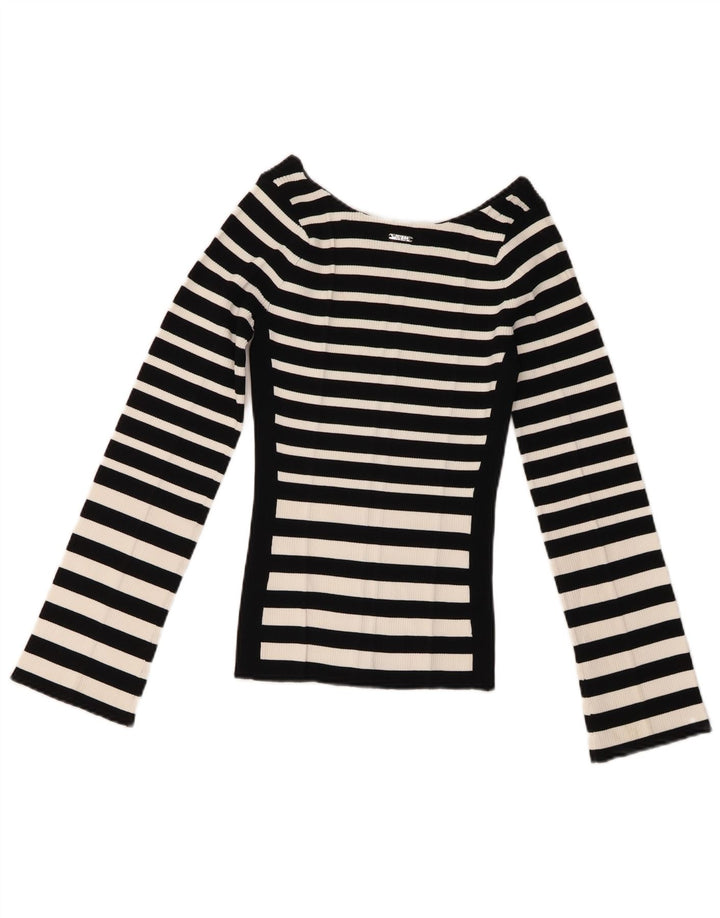 Top Guess da donna a maniche lunghe UK 4 XS in viscosa a righe nere