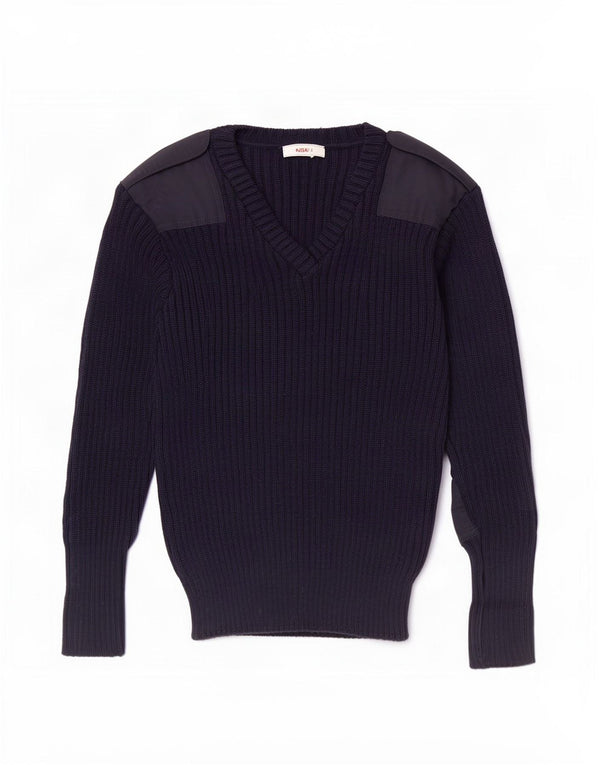 Maglione militare vintage da uomo con scollo a V XS blu navy