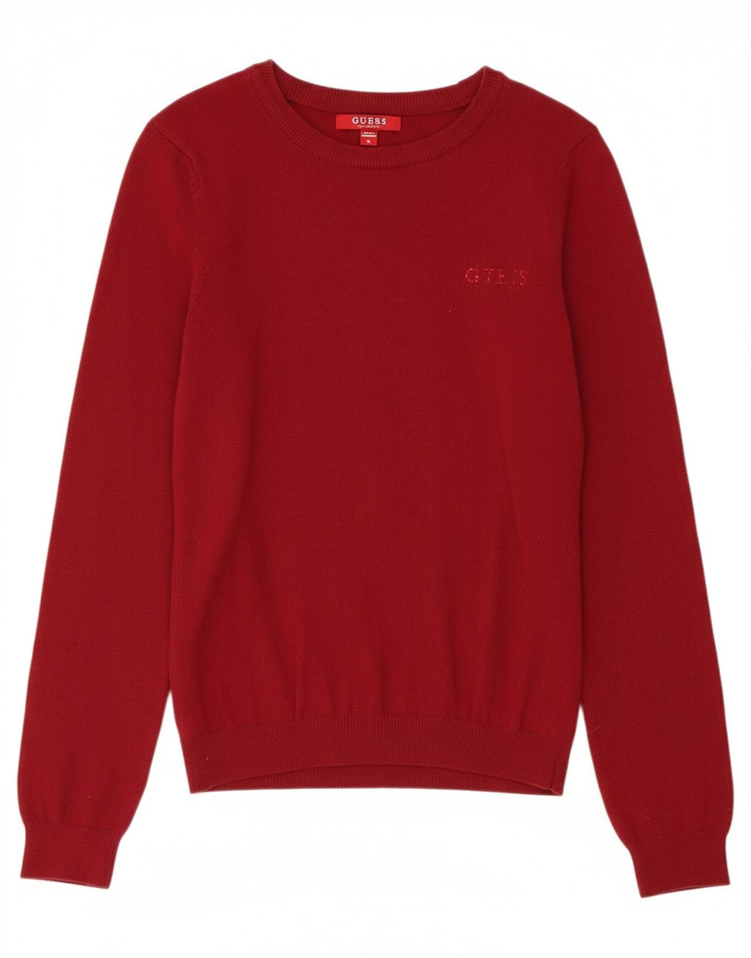 GUESS Womens Crew Neck Jumper Sweater UK 12 Medium Burgundy Polyamide
