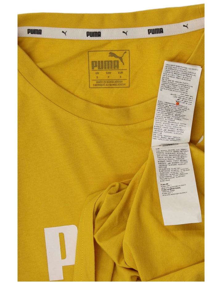 PUMA T-shirt corta oversize con grafica da donna UK 10 piccola in cotone giallo