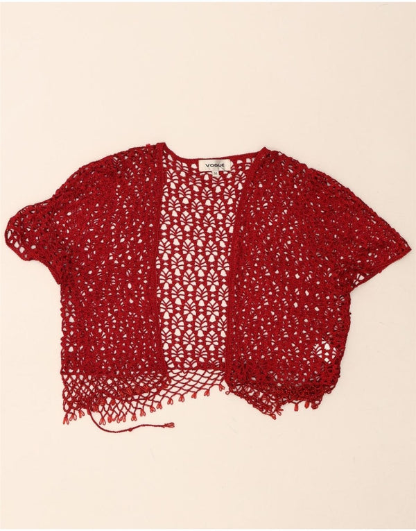 VOGUE Womens Crop Crochet Cardigan Top UK 14 Medium Red Viscose