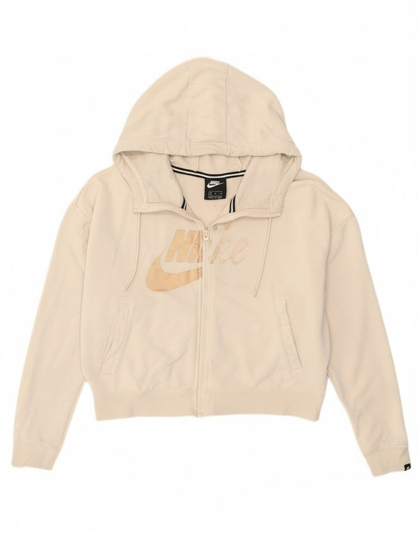 Felpa con cappuccio e zip oversize con grafica corta Nike da donna UK 10 Small Off White
