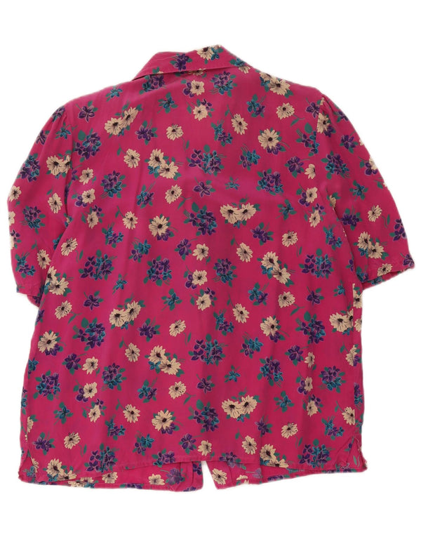 Camicetta vintage da donna a maniche corte UK 18 XL rosa floreale