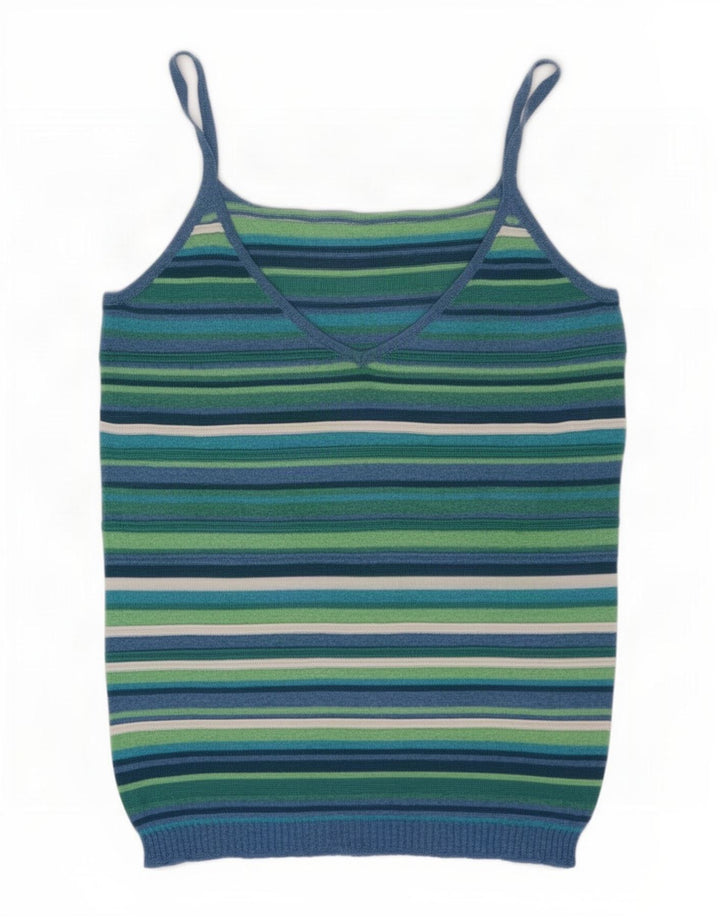 Top da donna Benetton Cami Top UK 10 piccolo in viscosa a righe multicolore