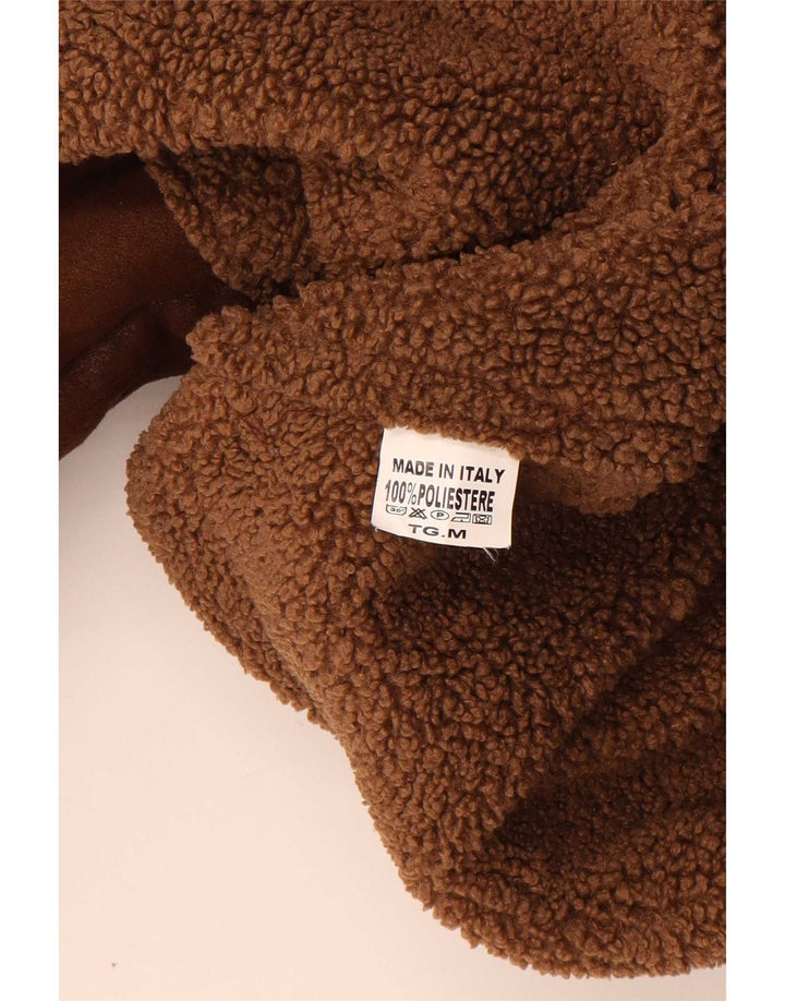 Giacca sherpa oversize da donna vintage con maniche a 3/4 UK 14 Marrone medio