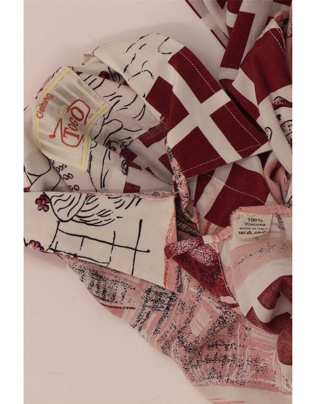 Camicia da uomo ampia Togo con motivo astratto, piccola viscosa geometrica bordeaux