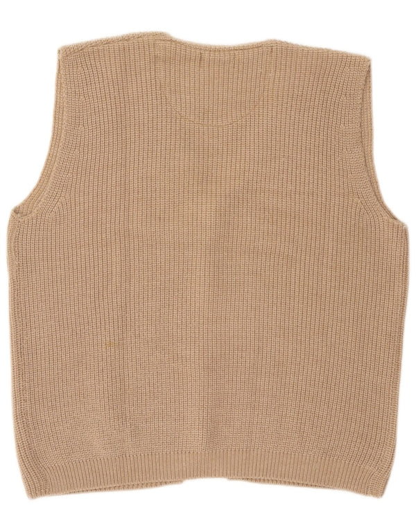 Ferrone Mens Sleeveless Cardigan Sweater Large Beige Wool