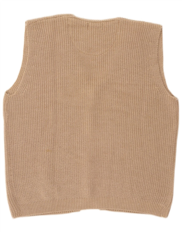 Maglione cardigan senza maniche da uomo Ferrone grande in lana beige