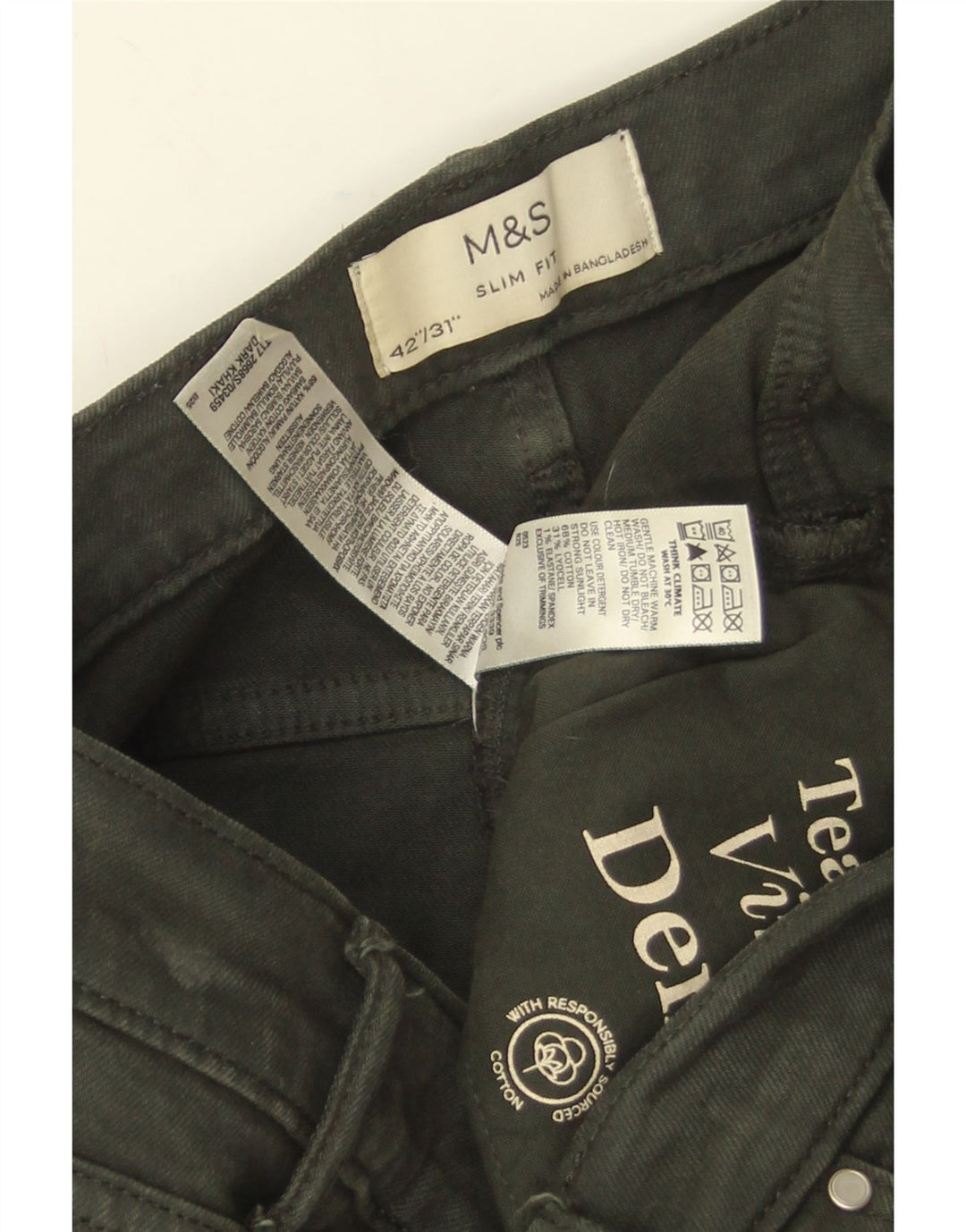 Jeans slim da uomo Marks & Spencer W42 L31 cotone verde