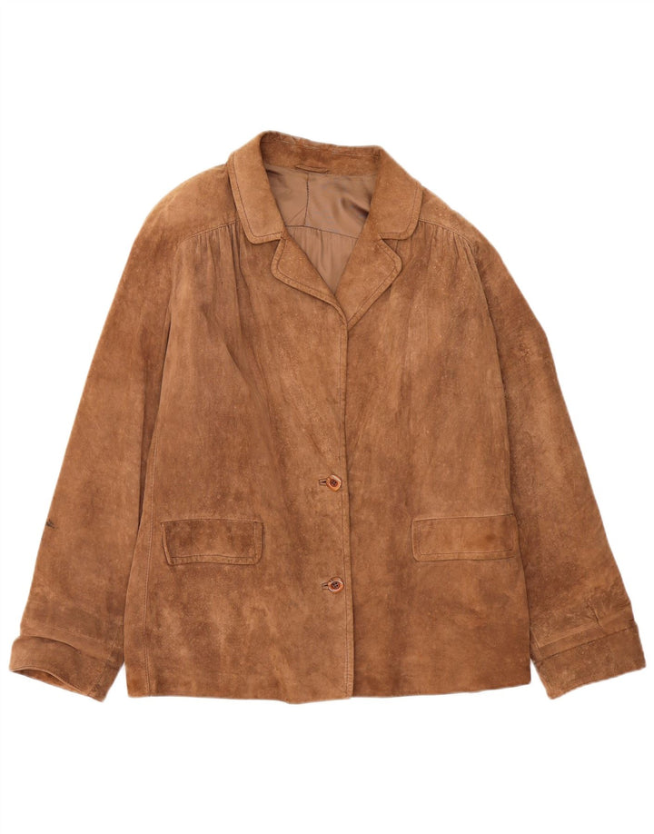 Giacca vintage in pelle scamosciata da donna UK 16 grande in pelle marrone