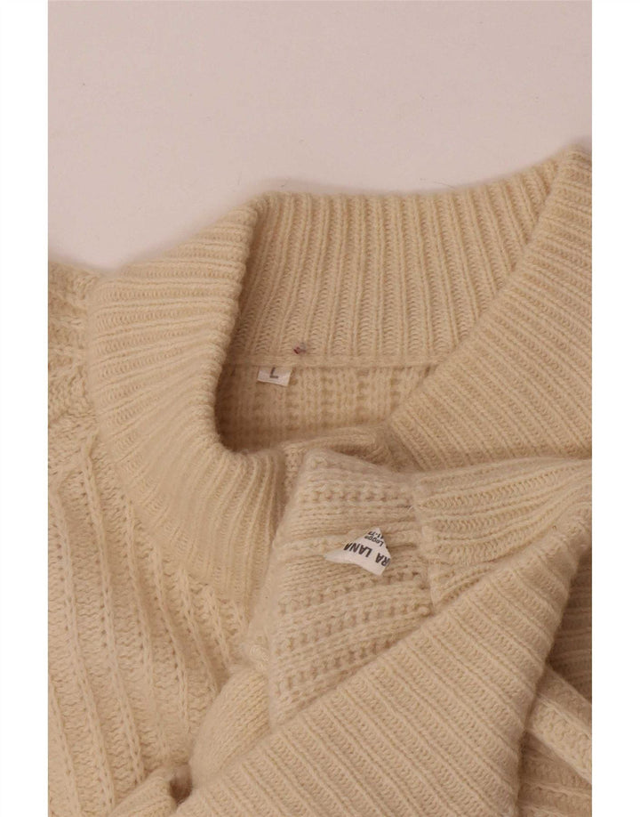 Maglione cardigan da donna vintage UK 16 grande lana bianco sporco