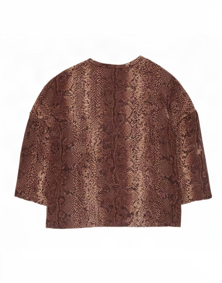 Top Zara da donna con maniche a 3/4 UK 14 marrone medio stampa animalier