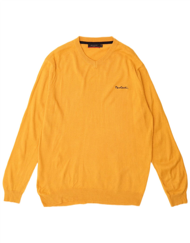 Maglione da uomo con scollo a V Pierre Cardin, acrilico giallo medio