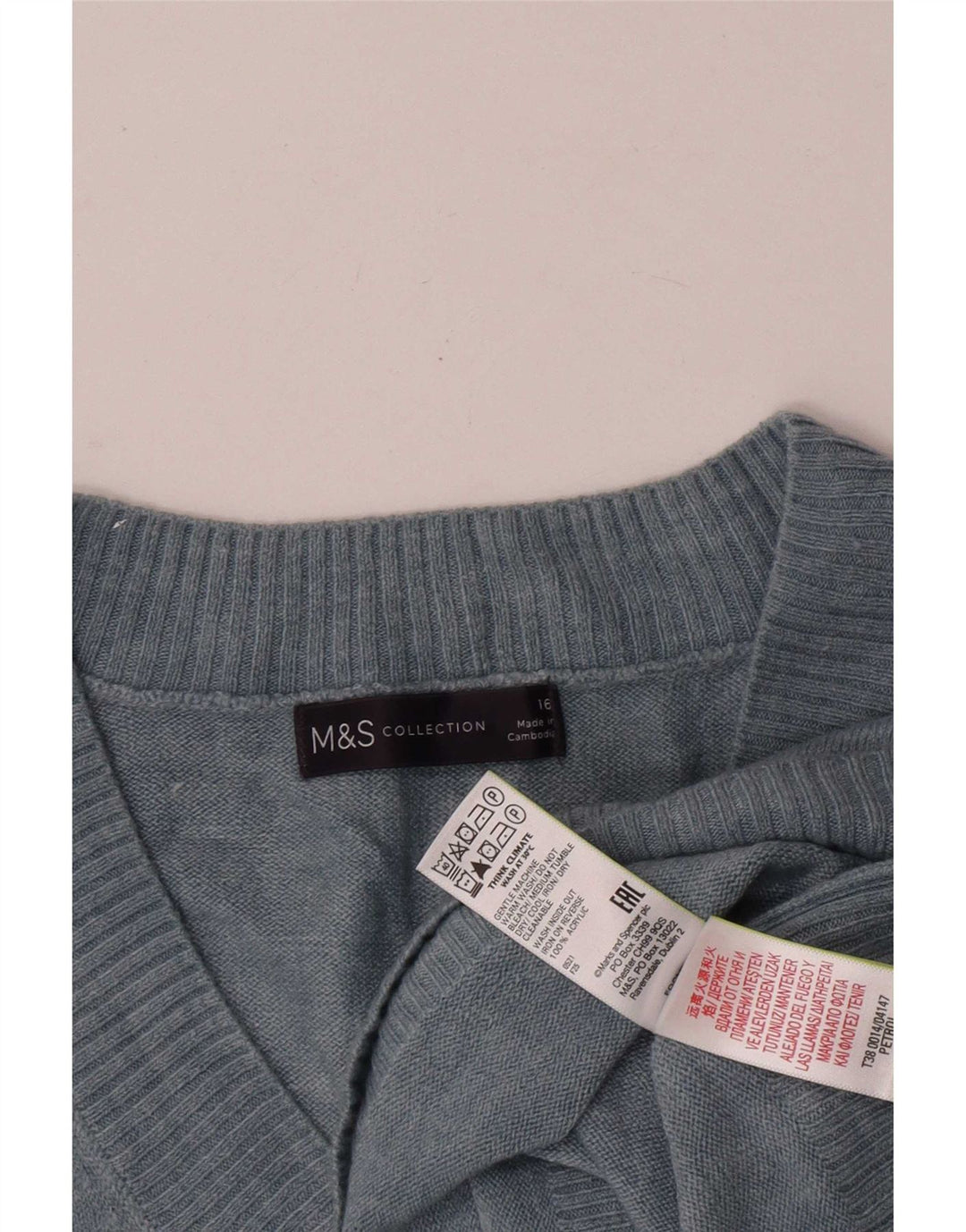 Maglione da donna con scollo a V Marks & Spencer UK 16 grande acrilico blu