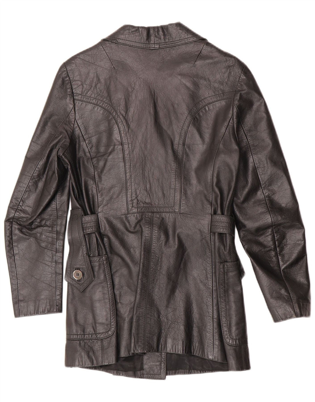 Giacca in pelle doppio petto da donna vintage UK 10 piccola pelle nera