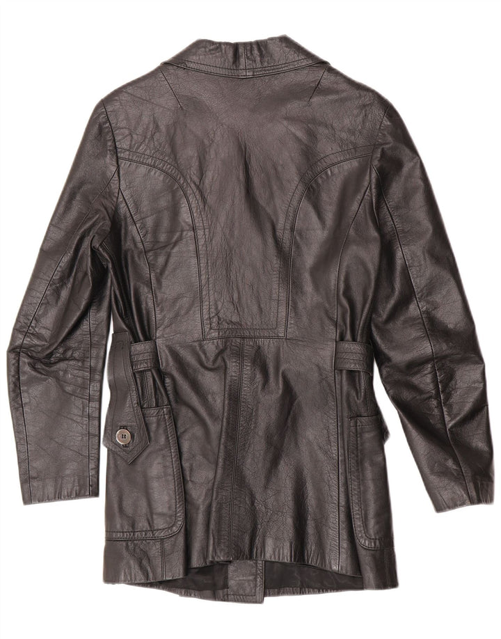Giacca in pelle doppio petto da donna vintage UK 10 piccola pelle nera