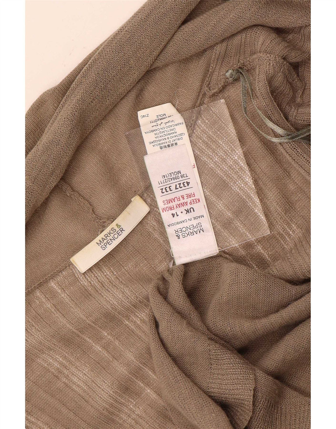 Maglione cardigan aperto lungo da donna Marks & Spencer UK 14 Marrone medio