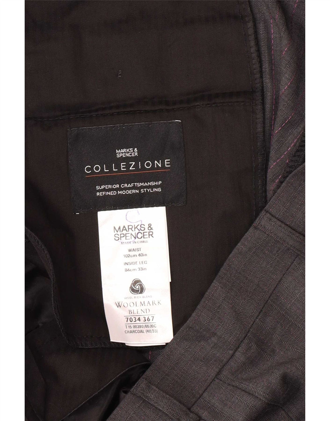 Pantaloni da abito dritti da uomo Marks & Spencer W40 L33 lana grigia