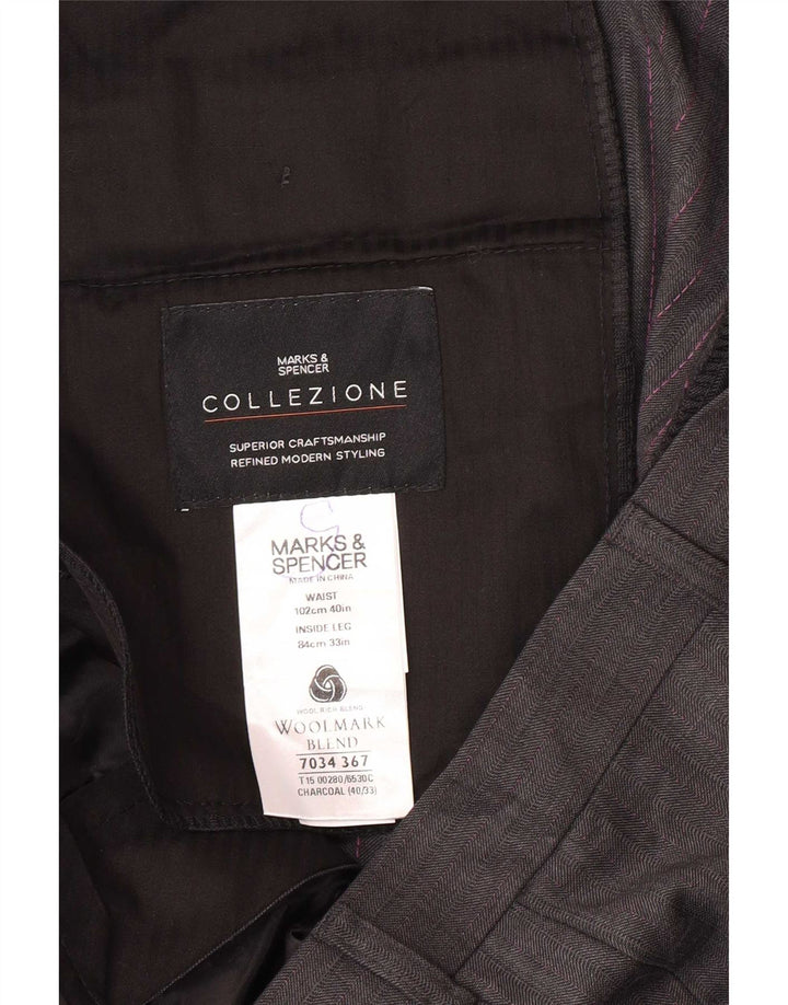 Pantaloni da abito dritti da uomo Marks & Spencer W40 L33 lana grigia