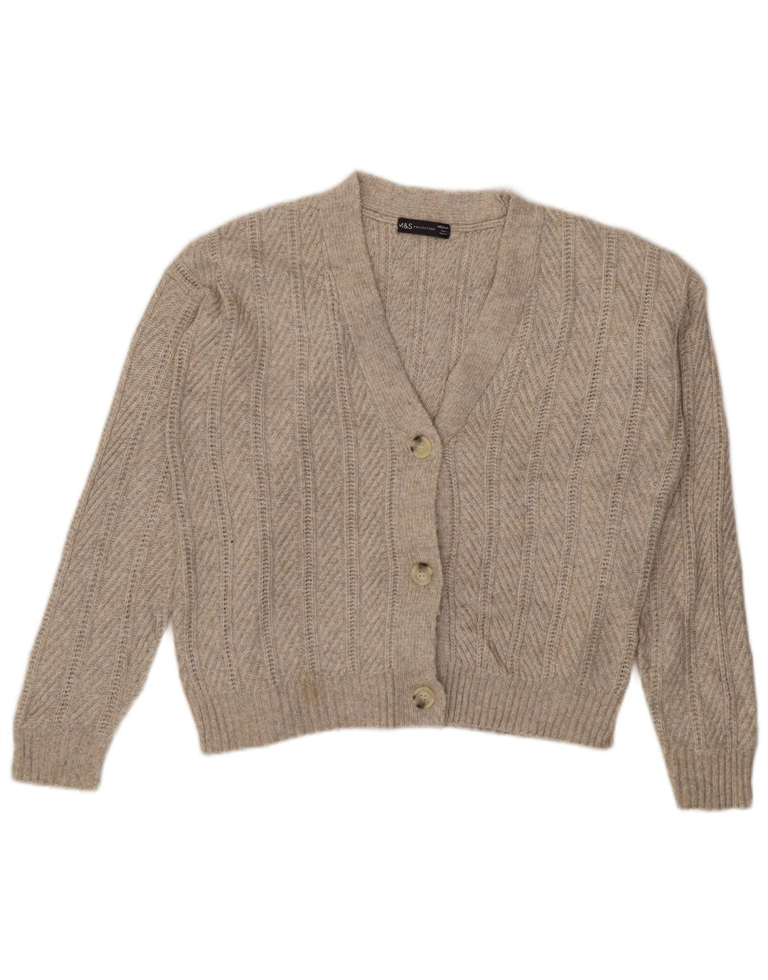 Maglione cardigan corto da donna Marks & Spencer UK 14 Poliestere beige medio