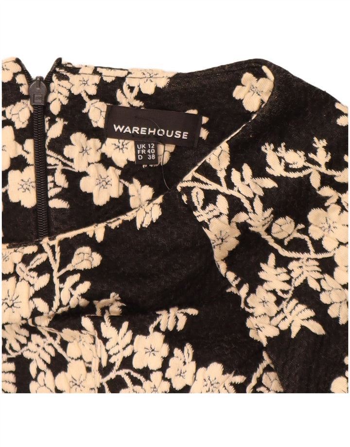 WAREHOUSE Abito tubino con maniche a 3/4 da donna UK 12 Cotone floreale nero medio
