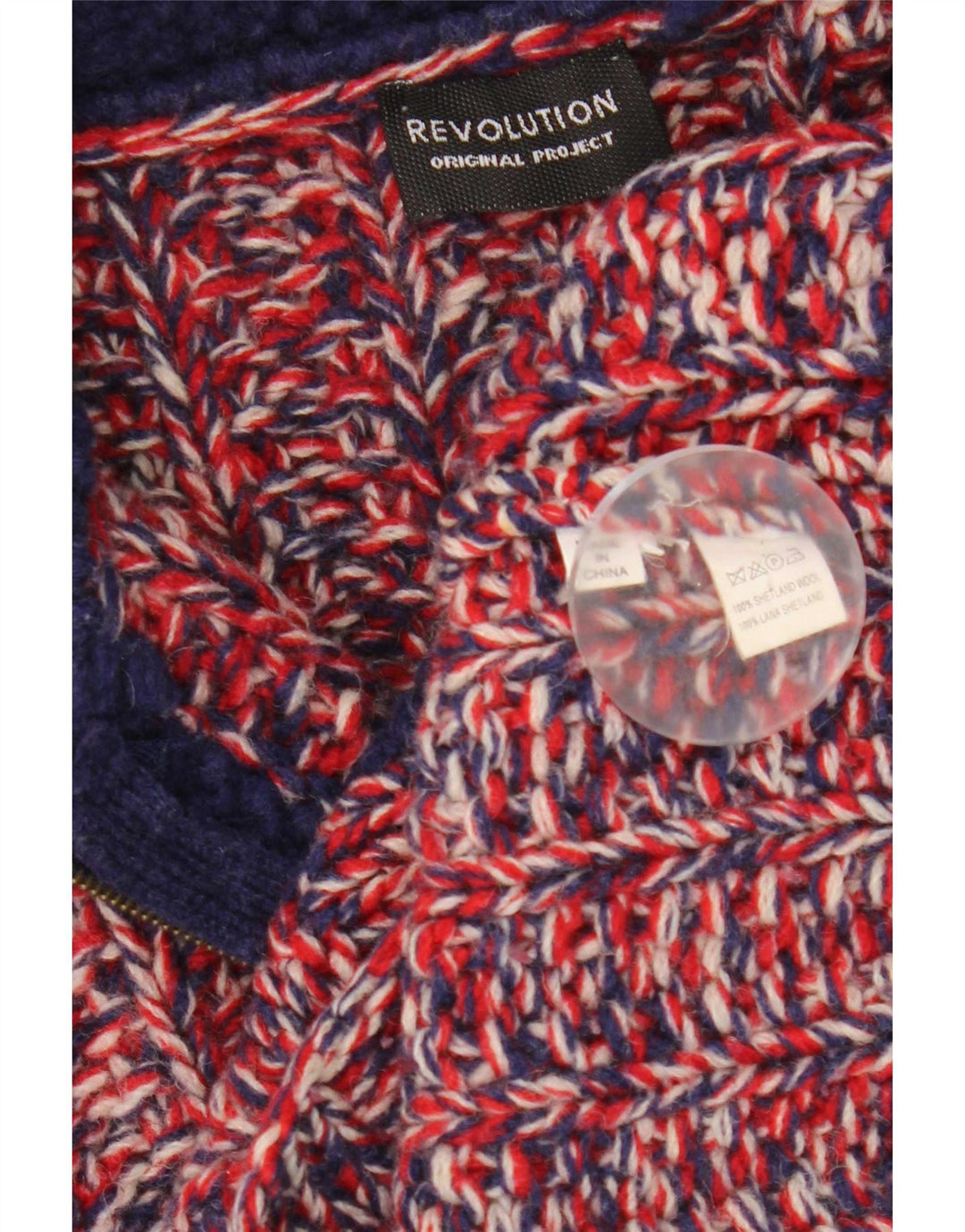 Maglione cardigan vintage da uomo piccolo in lana screziata rossa