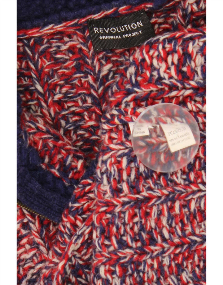 Maglione cardigan vintage da uomo piccolo in lana screziata rossa