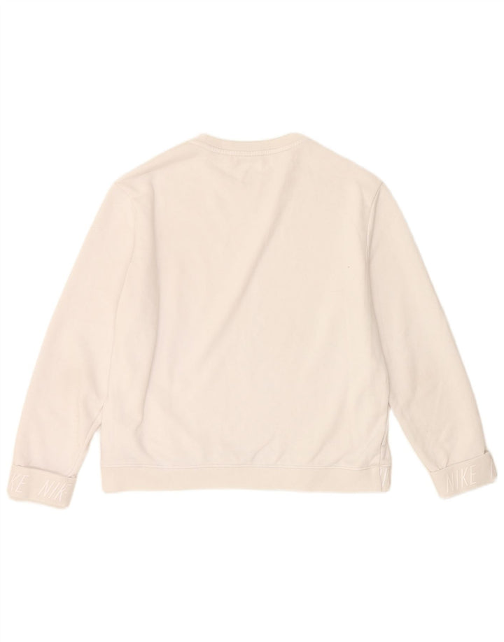 Felpa con grafica Nike da donna, maglione UK 14, poliestere bianco medio