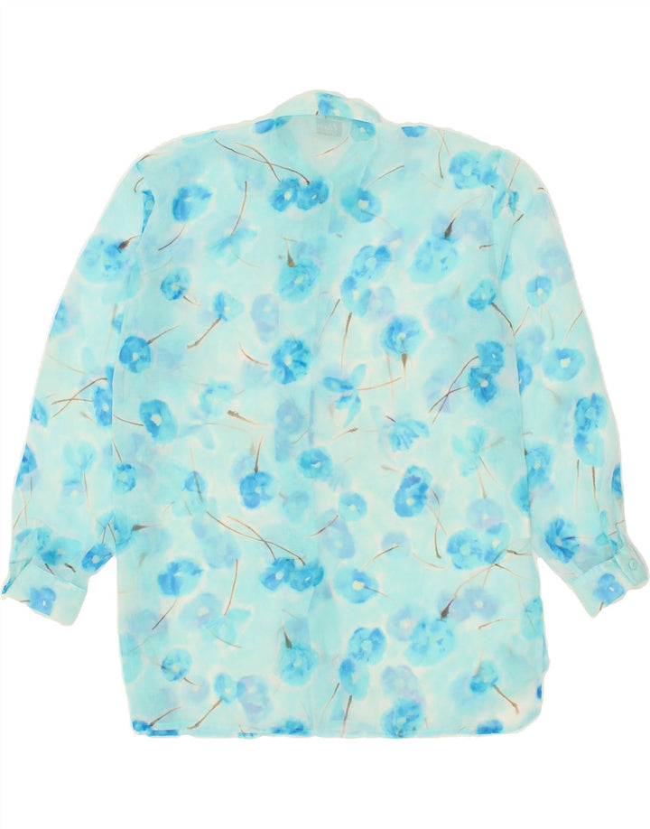 ETAM Womens Longline Shirt Blouse UK 14 Medium Blue Floral Vintage Etam and Second-Hand Etam from Messina Hembry 