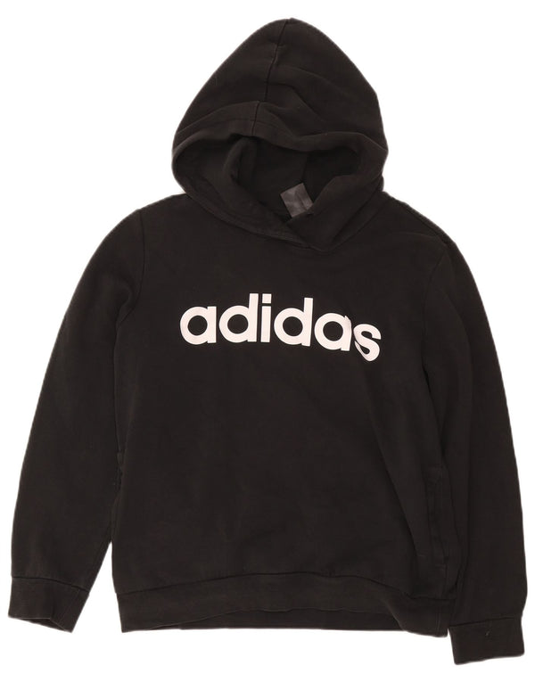 Felpa con cappuccio grafica da donna Adidas UK 16/18 grande cotone nero