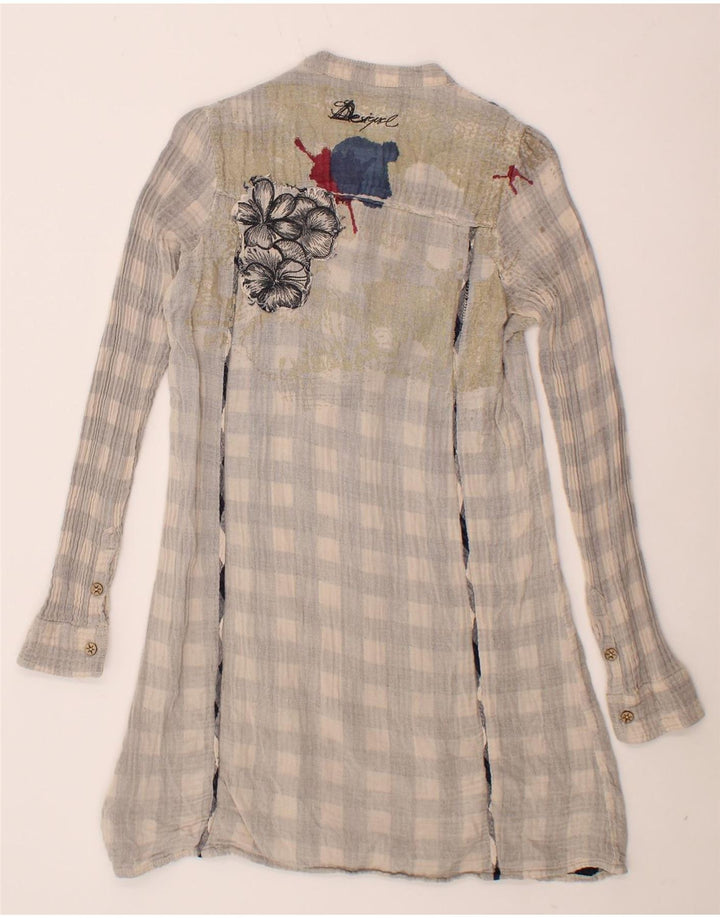 DESIGUAL Abito camicia pullover da donna UK 10 Piccolo cotone floreale grigio