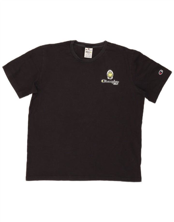 T-shirt grafica Champion da uomo con faccina, grande, nera