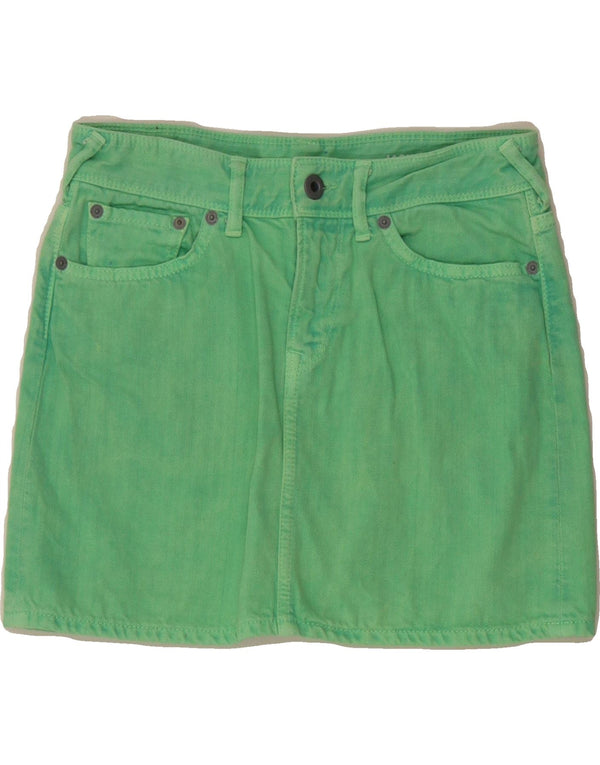 JACK WILLS Womens Denim Skirt UK 8 Small W28 Green Cotton