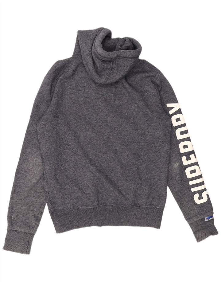 Maglione con cappuccio e zip grafica da uomo Superdry grande in cotone grigio