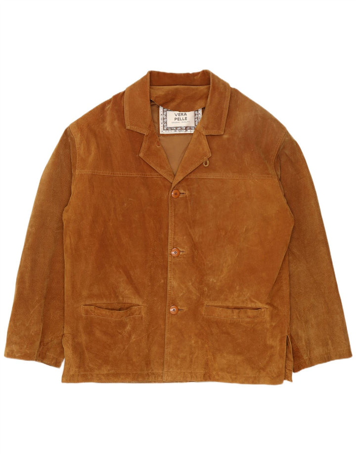 Giacca vintage in pelle scamosciata da uomo IT 46 piccola in pelle beige