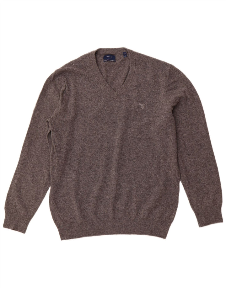 GANT Maglione da uomo con scollo a V 2XL Lana d'agnello grigia