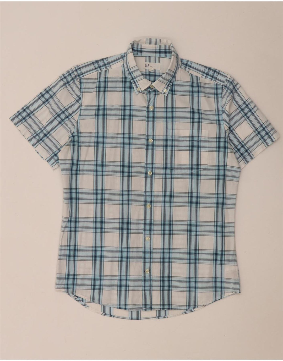 Gap Camicia da uomo slim fit a maniche corte in cotone a quadri bianco medio