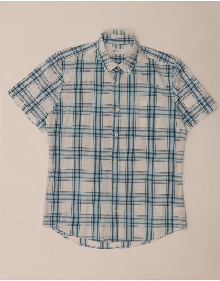 Gap Camicia da uomo slim fit a maniche corte in cotone a quadri bianco medio