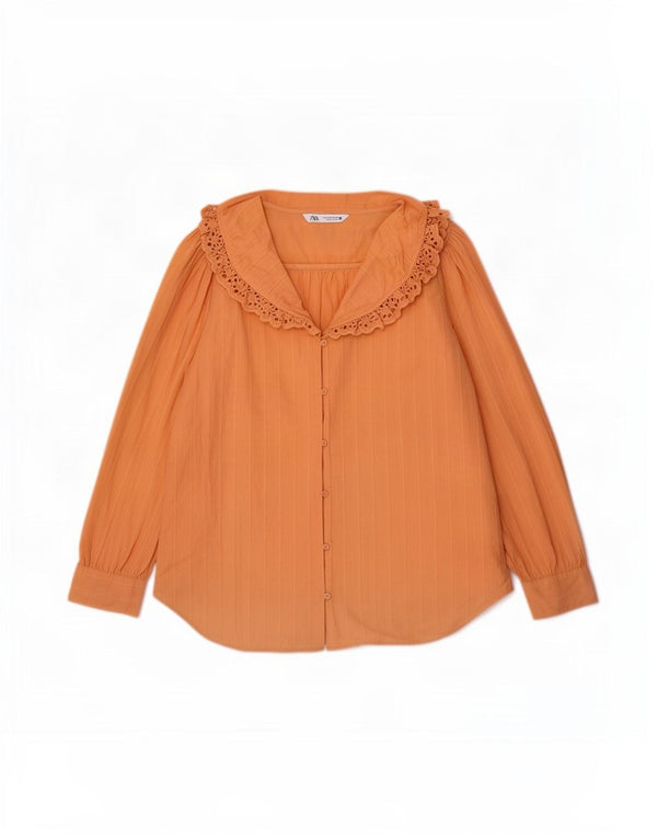 Zara Womens Oversized Shirt Blouse UK 10 Small Orange Cotton