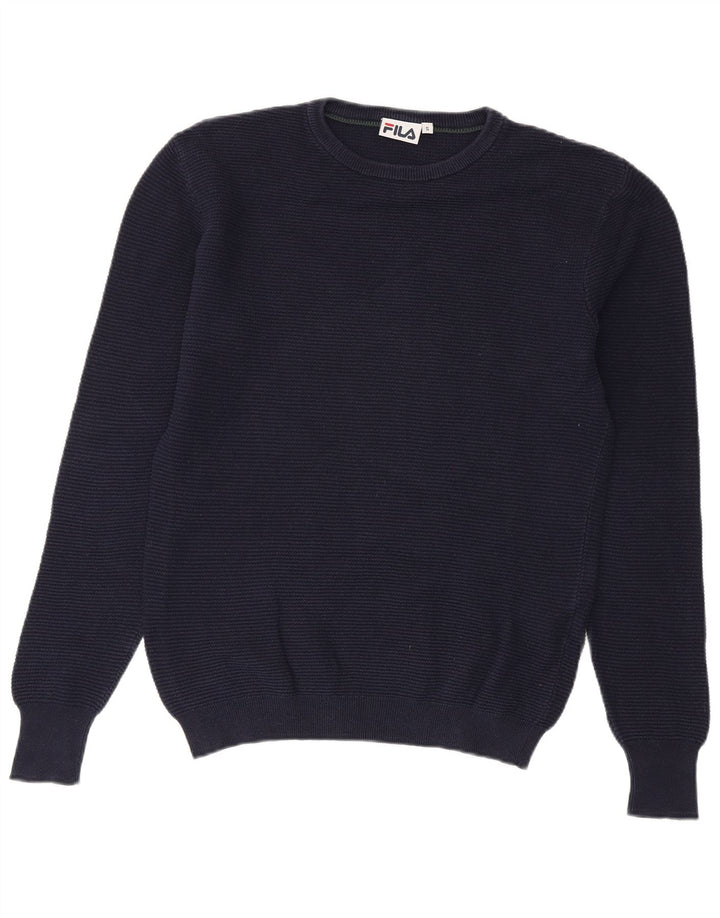 Maglione maglione girocollo da uomo FILA piccolo in cotone blu navy