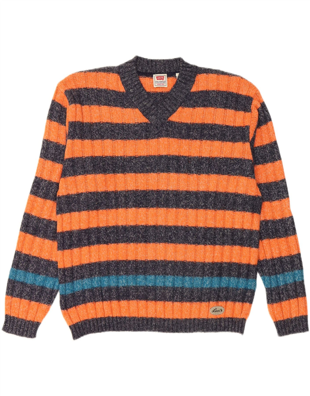 Levi's Uomo Maglione con scollo a V Maglione piccolo in lana di alpaca a righe arancioni
