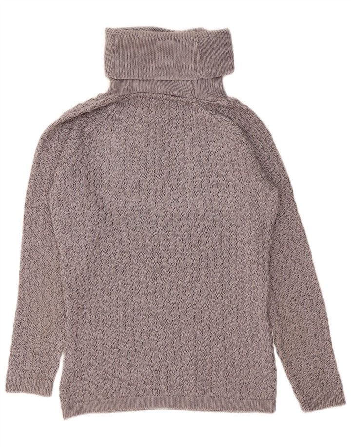 Maglione maglione vintage da donna con collo alto UK 10 piccolo grigio poliacrilico