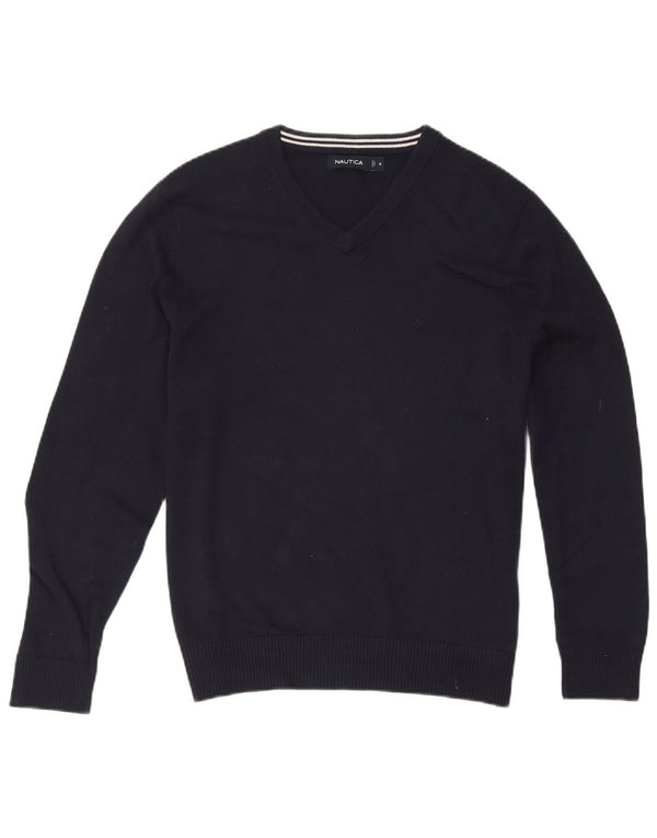 Maglione da uomo con scollo a V Nautica, cotone medio blu navy